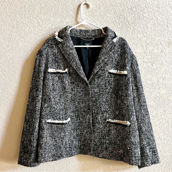Talbots Woman Plus Sz 22W Black & White Long Sleeve Woven Tweed Blazer Jacket - Picture 1 of 13